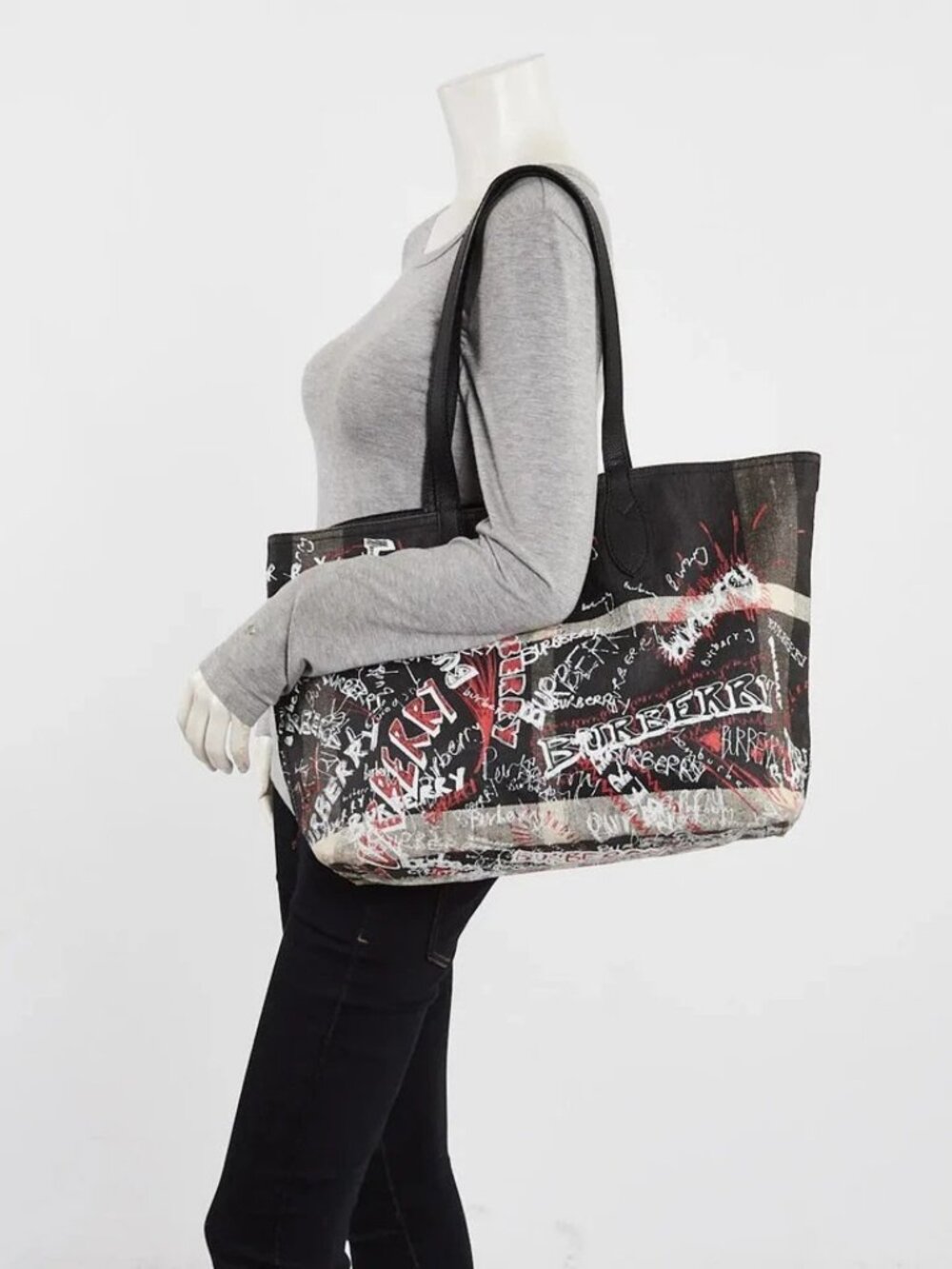 Burberry Black Classic Check Canvas Doodle Reversible Tote Bag - Picture 1 of 10
